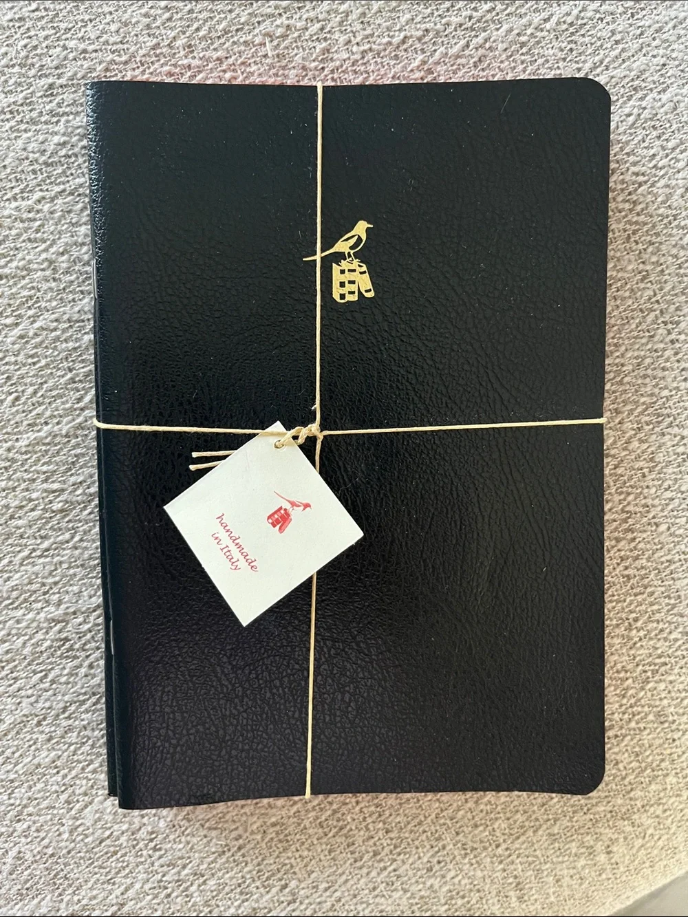 3 Bieffe Italy handmade black leather journals 8x5.5” gold stamped logo bird NEW
